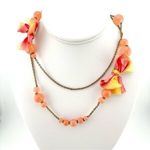 J. Crew Beaded Station Necklace with Peach Pink Yellow Ombré Bows